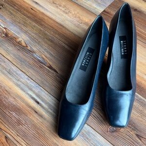 Stuart Weitzman Navy Leather Heels Size 12 | Square Toe Classic Pumps